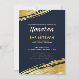Elegant Bar Mitzvah Navy Blue Gold Invitation