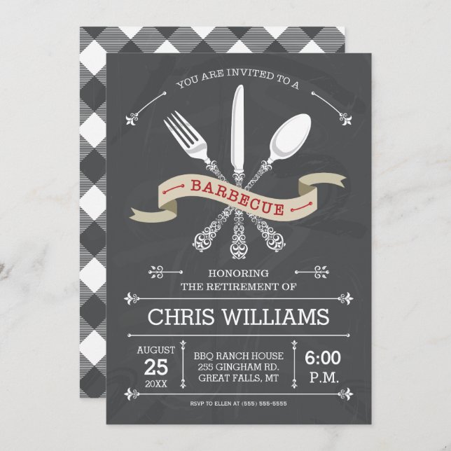 Elegant Barbecue Invitation - Chalkboard (Front/Back)
