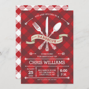 Elegant Barbecue Invitation on Gingham