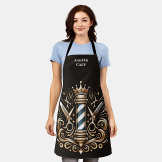 Elegant Barber Pole and Crown Logo Personalise Apr Apron