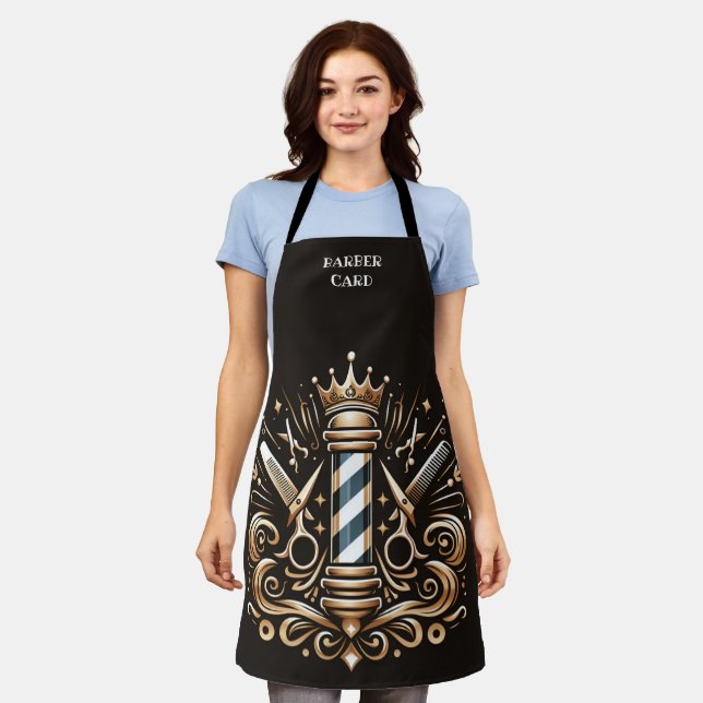 Elegant Barber Pole and Crown Logo Personalise Apr Apron (Worn)