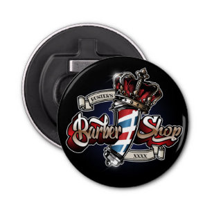 Elegant Barber Pole and Crown Logo Personalise Bottle Opener
