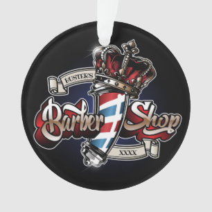Elegant Barber Pole and Crown Logo Personalise  Ornament