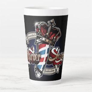 Elegant Barber Pole and Crown Personalise Latte Mug