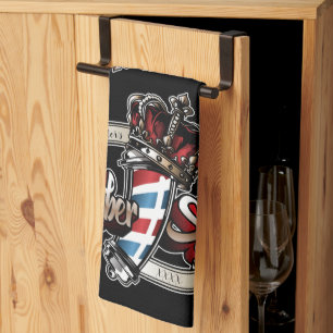 Elegant Barber Pole and Crown Personalise Tea Towel