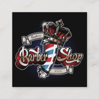Elegant Barber Pole and Crown Square Personalise Business Card