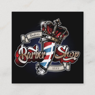 Elegant Barber Pole and Crown Square Personalise Square Business Card