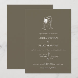 Elegant Bark Brown Champagne Wedding Invitation