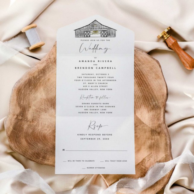 Elegant Barn Ceremony and Reception Wedding All In One Invitation (Creator Uploaded)
