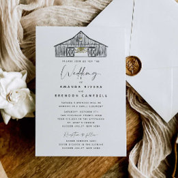 Elegant Barn Ceremony and Reception Wedding Invitation