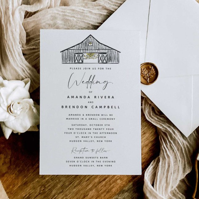 Elegant Barn Ceremony and Reception Wedding Invitation (Creator Uploaded)