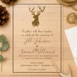Elegant Barn inspired with Floral Antler Motive Acrylic Invitations