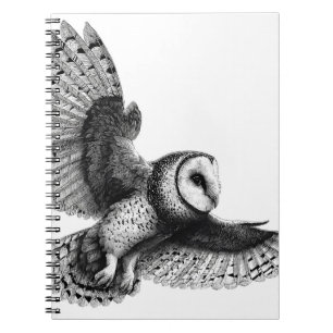 Elegant Barn Owl Black Ink Drawing Notebook