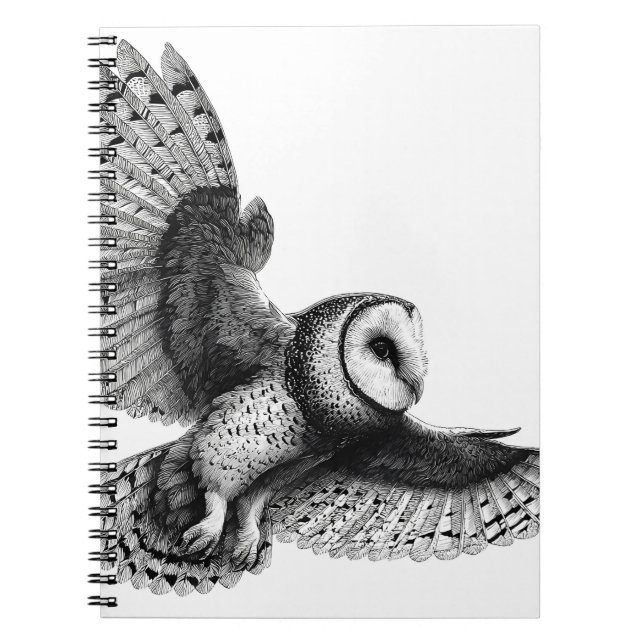 Elegant Barn Owl Black Ink Drawing Notebook (Front)
