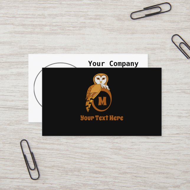 Elegant Barn Owl Monogram Business Card (Front/Back In Situ)