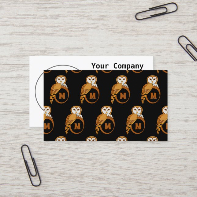 Elegant Barn Owl Monogram Business Card (Front/Back In Situ)