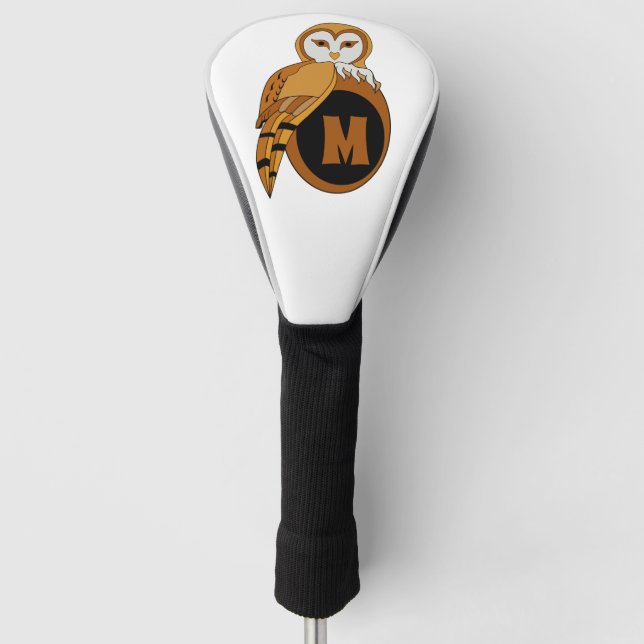 Elegant Barn Owl Monogram Golf Head Cover (Front)