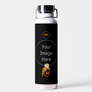 Elegant Barn Owl Monogram Water Bottle