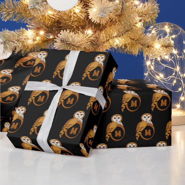 Elegant Barn Owl Monogram Wrapping Paper (Holidays)