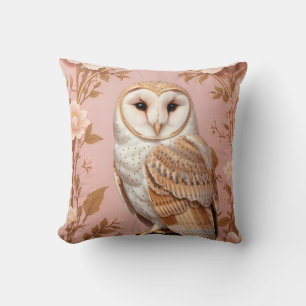 Elegant Barn Owl Pink and Gold Floral Cushion