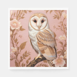 Elegant Barn Owl Pink and Gold Floral Napkin