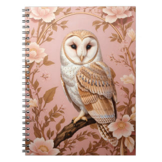 Elegant Barn Owl Pink and Gold Floral Notebook