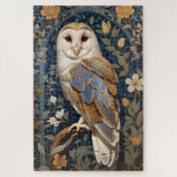 Elegant Barn Owl William Morris Inspired Floral