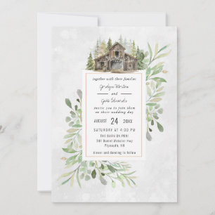 Elegant Barn Watercolor Wedding Invitation