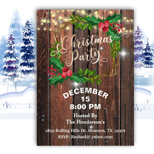Elegant Barn Wood String Lights Christmas Invitation