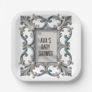 Elegant Baroque Baby Boy Shower Paper Plate