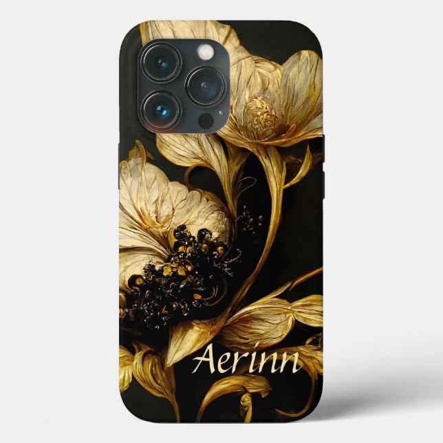 Elegant Baroque Black & Gold Floral Phone Case (Back)