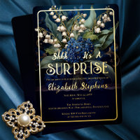 Elegant Baroque Blue Floral Surprise 50th Birthday