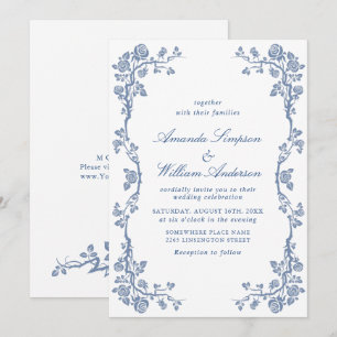 Elegant Baroque Blue French Garden Floral Wedding Invitation