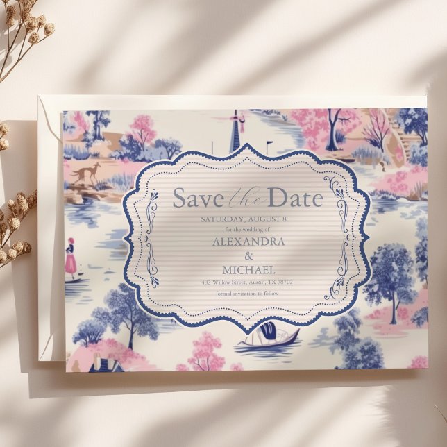 Elegant Baroque Blue French Garden Floral Wedding Save The Date (Creator Uploaded)
