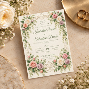 Elegant Baroque Blush Rose Wedding Invitation