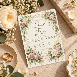 Elegant Baroque Blush Rose Wedding Save The Date