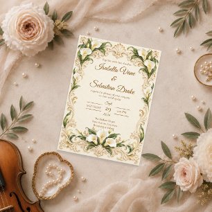 Elegant Baroque Calla Lily Wedding Invitation