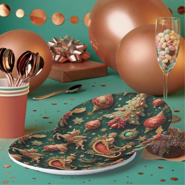 Elegant Baroque Christmas Paper Plates (Multi)