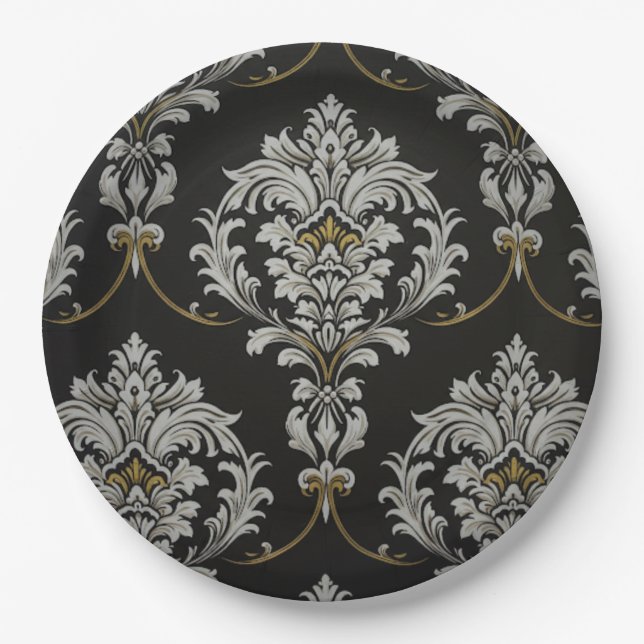Elegant Baroque Damask Paper Plate (Front)