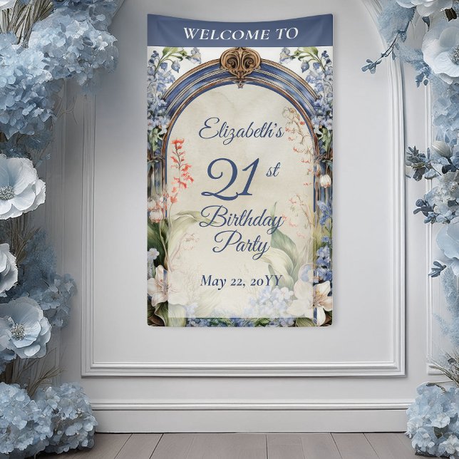 Elegant Baroque Floral Arch 21st Birthday Party Banner (Elegant Baroque Floral Frame 21st Birthday Party Vertical Banner)