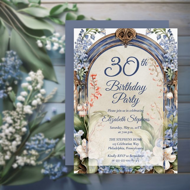 Elegant Baroque Floral Arch 30th Birthday Party Invitation (Elegant Baroque Garden Floral Arch 30th Birthday Party Invitation - Print | Digital Download)