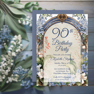 Elegant Baroque Floral Arch 90th Birthday Party Invitation