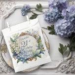 Elegant Baroque Floral Frame 21st Birthday Party Favour Bag<br><div class="desc">A stunning garden-inspired birthday party design featuring an elaborate Baroque-style decorative circular frame adorned with an elegant blend of floral motifs. The dusky blue frame is gracefully draped in delicate Lily of the Valley and Hawthorn flowers, creating a romantic and timeless atmosphere. The intricate detailing of the Baroque elements adds...</div>