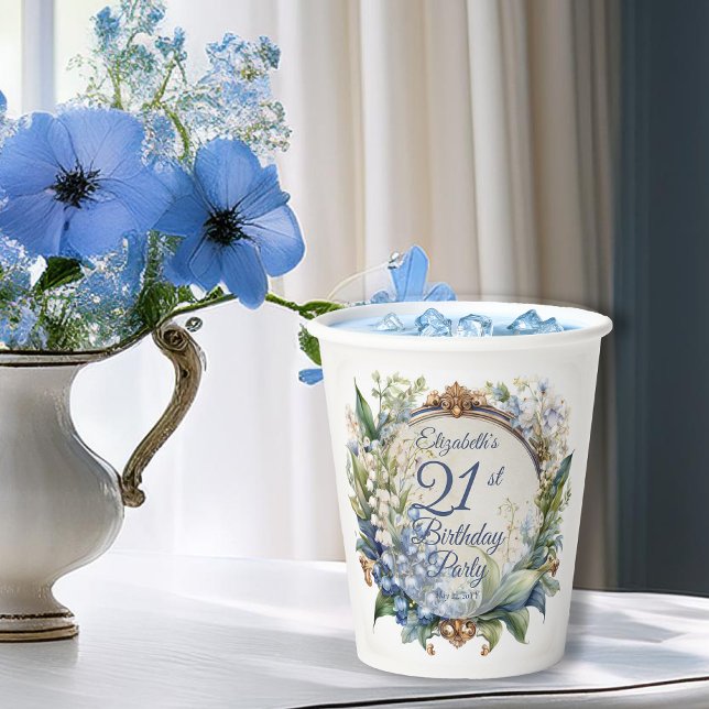 Elegant Baroque Floral Frame 21st Birthday Party Paper Cups (Elegant Baroque Floral Frame 21st Birthday Party Paper Cups)