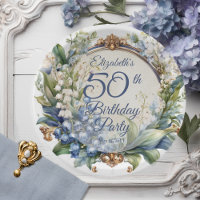 Elegant Baroque Floral Frame 50th Birthday Party