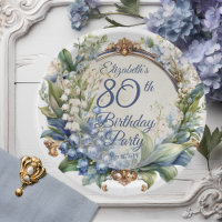 Elegant Baroque Floral Frame 80th Birthday Party