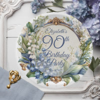 Elegant Baroque Floral Frame 90th Birthday Party
