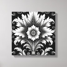 Elegant Baroque Floral Pattern-Black & White decor