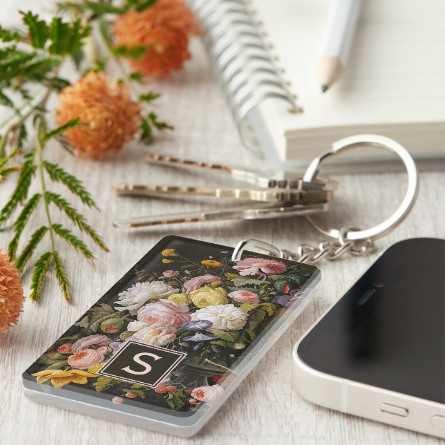 Elegant Baroque Flowers Still Life Art Painting Key Ring (Front Right)