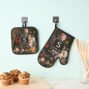 Elegant Baroque Flowers Still Life Art Painting Oven Mitt & Pot Holder Set
